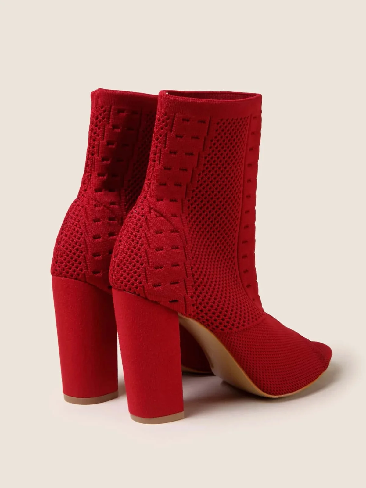 Minimalist Peep Toe Chunky Heel Elastic Sock Boots