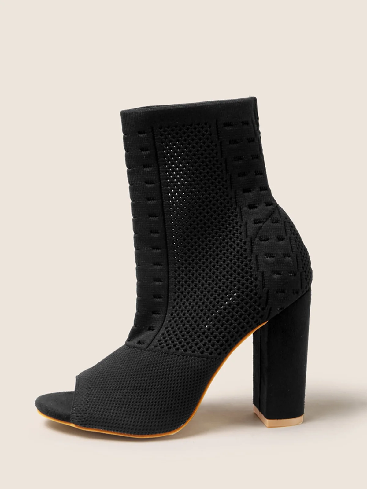 Minimalist Peep Toe Chunky Heel Elastic Sock Boots