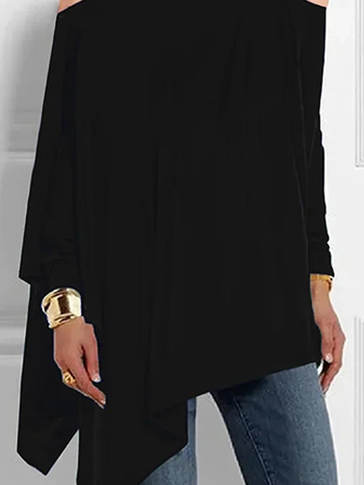 Plain Off Shoulder Sleeve Long Off Shoulder Sleeve Sleeve Loose Urban Asymmetrical Blouse