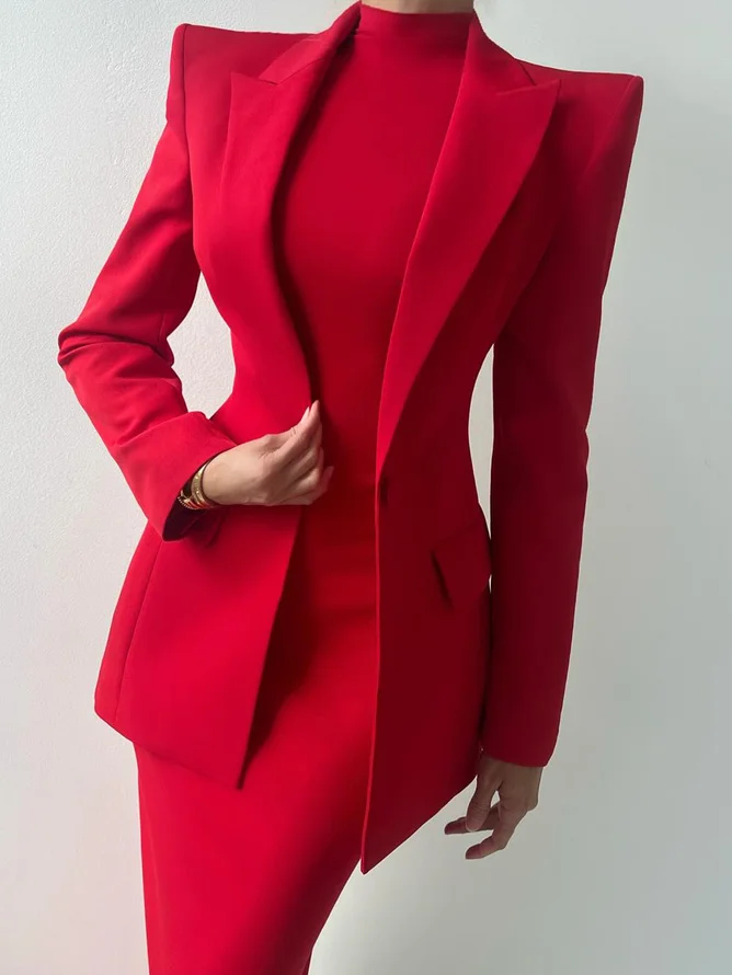 Plus Size Long Sleeve Lapel Collar Urban Blazer