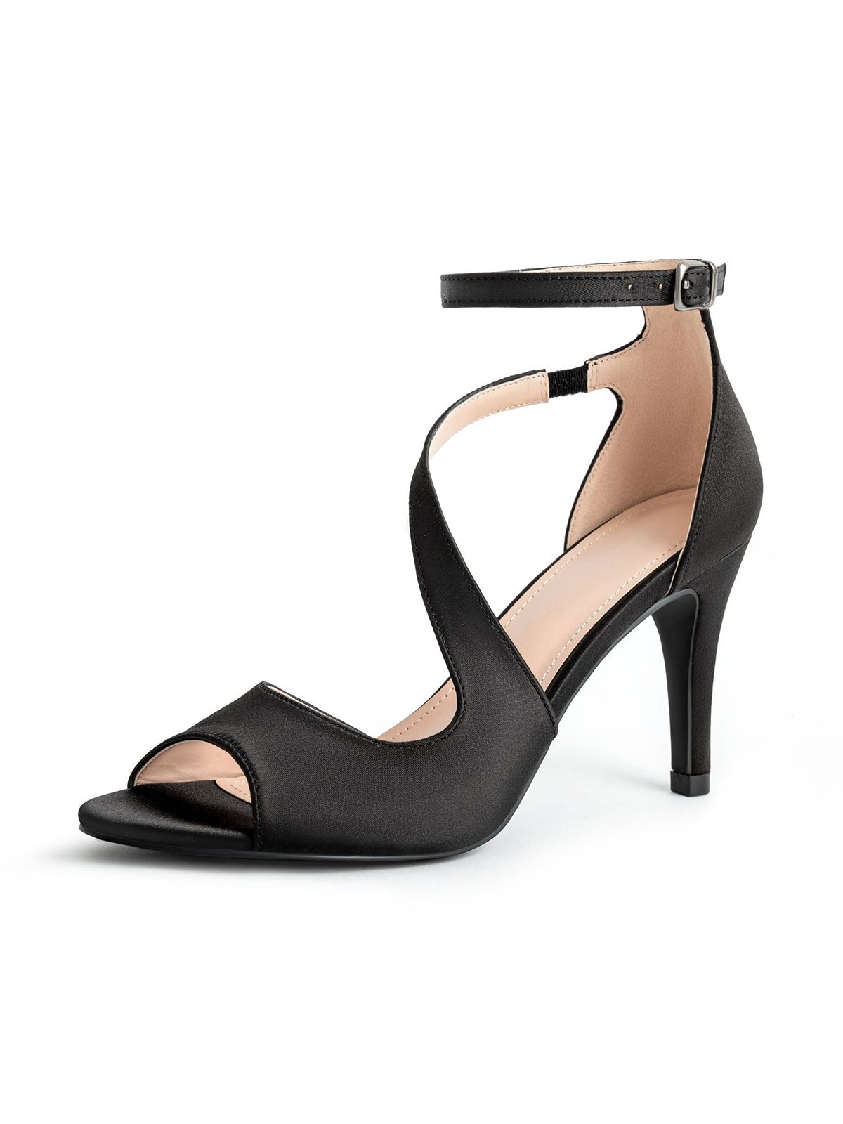 Glamorous Cut Out Satin Stiletto Heel Peep-Toe Sandals