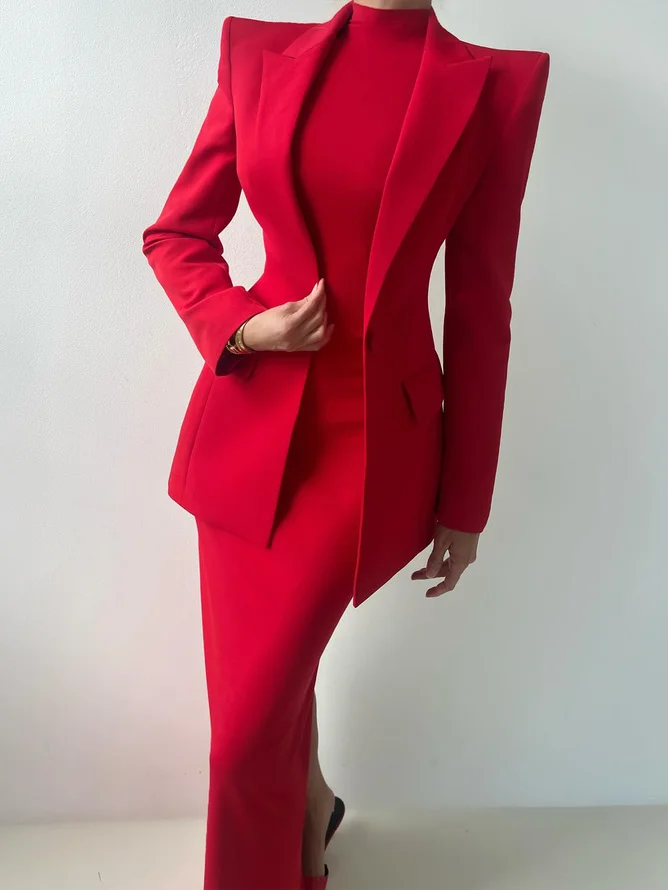 Plus Size Long Sleeve Lapel Collar Urban Blazer