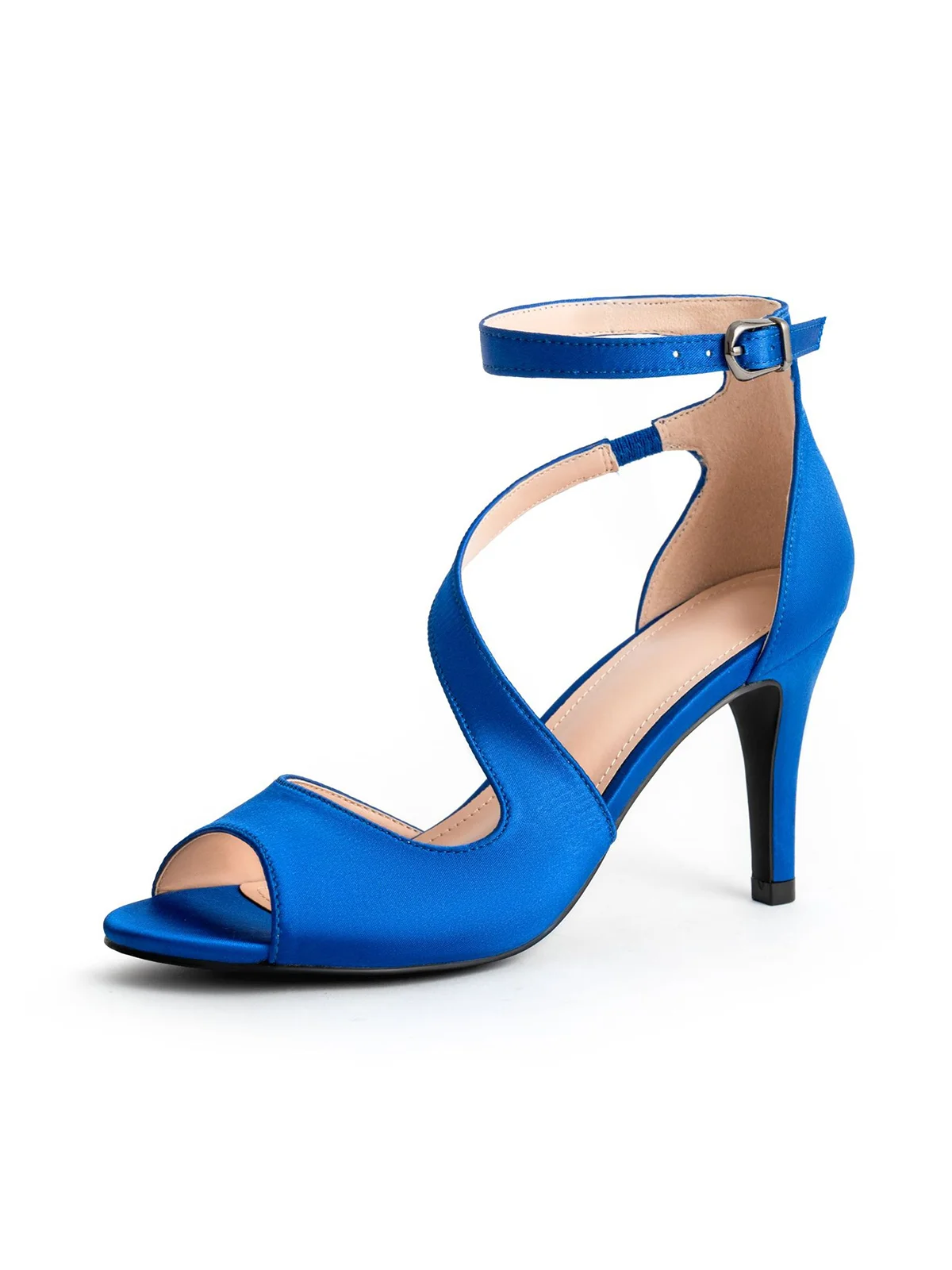 Glamorous Cut Out Satin Stiletto Heel Peep-Toe Sandals