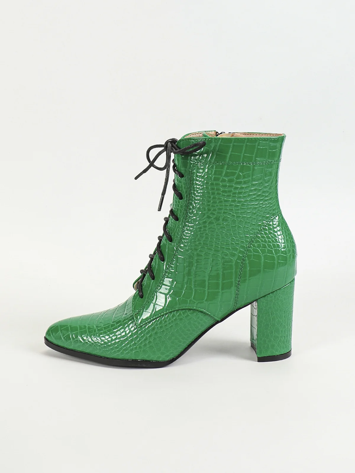 Crocodile Embossed Chunky Heel Fashion Boots