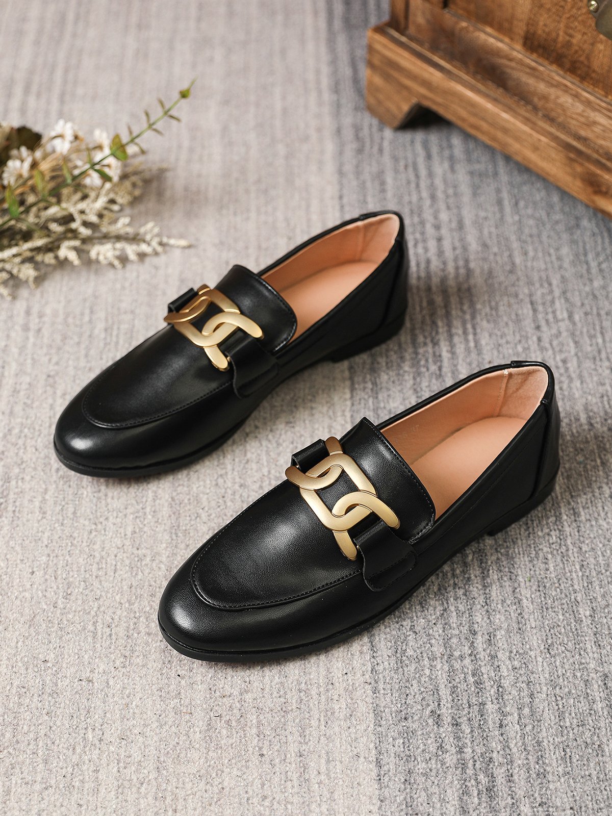 Vintage Metal Decor Loafers Elegant Work Shoes