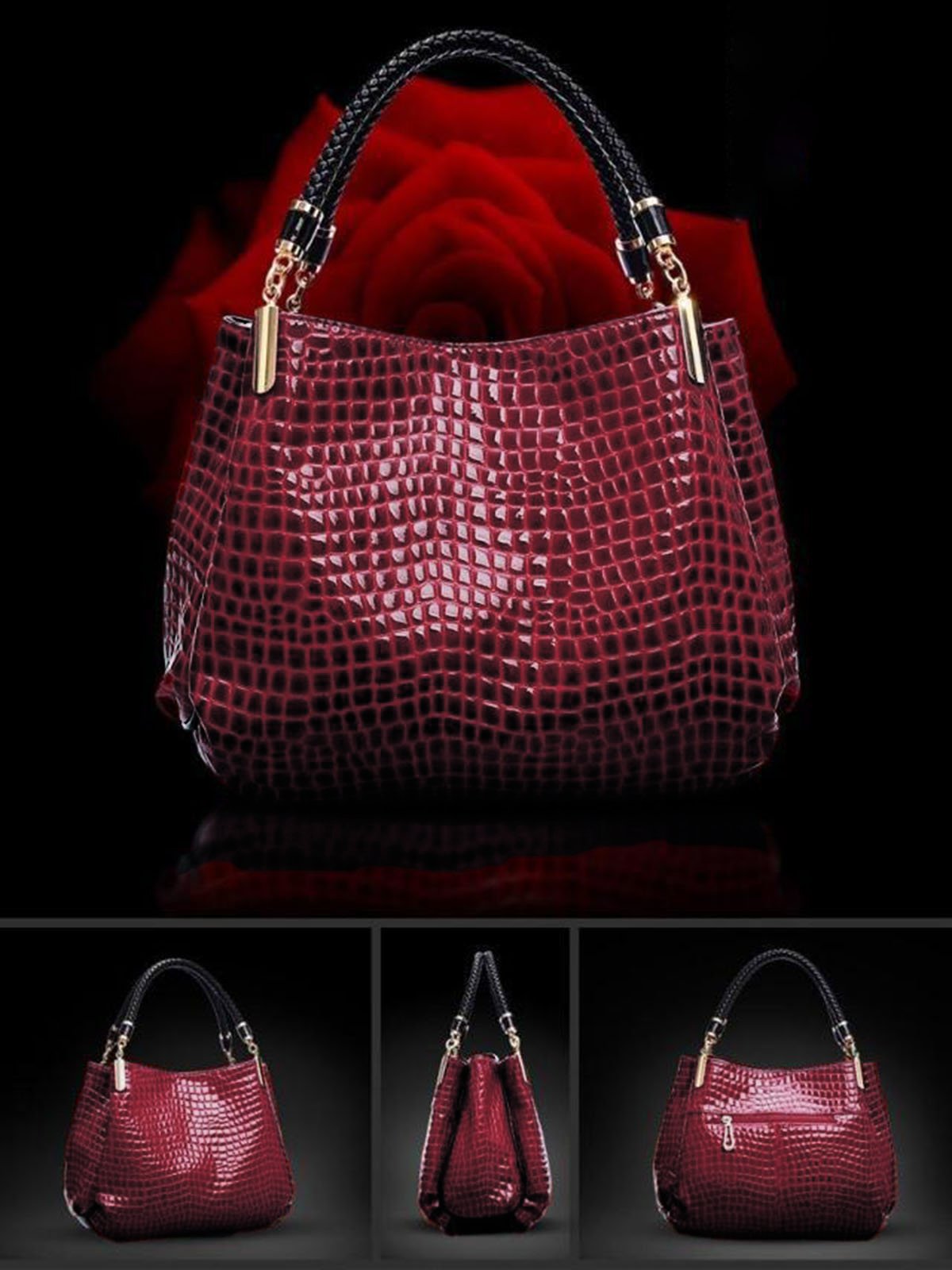 Shiny Crocodile Faux Leather Urban Commuter Handbag