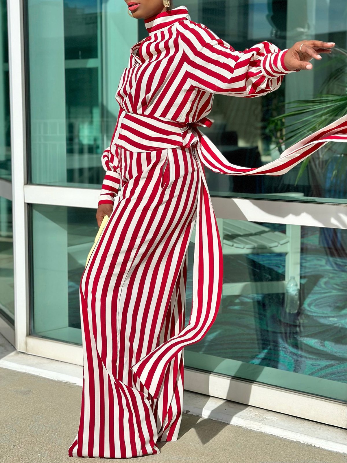 Striped Urban Regular Fit Fashion Wide Leg Pants