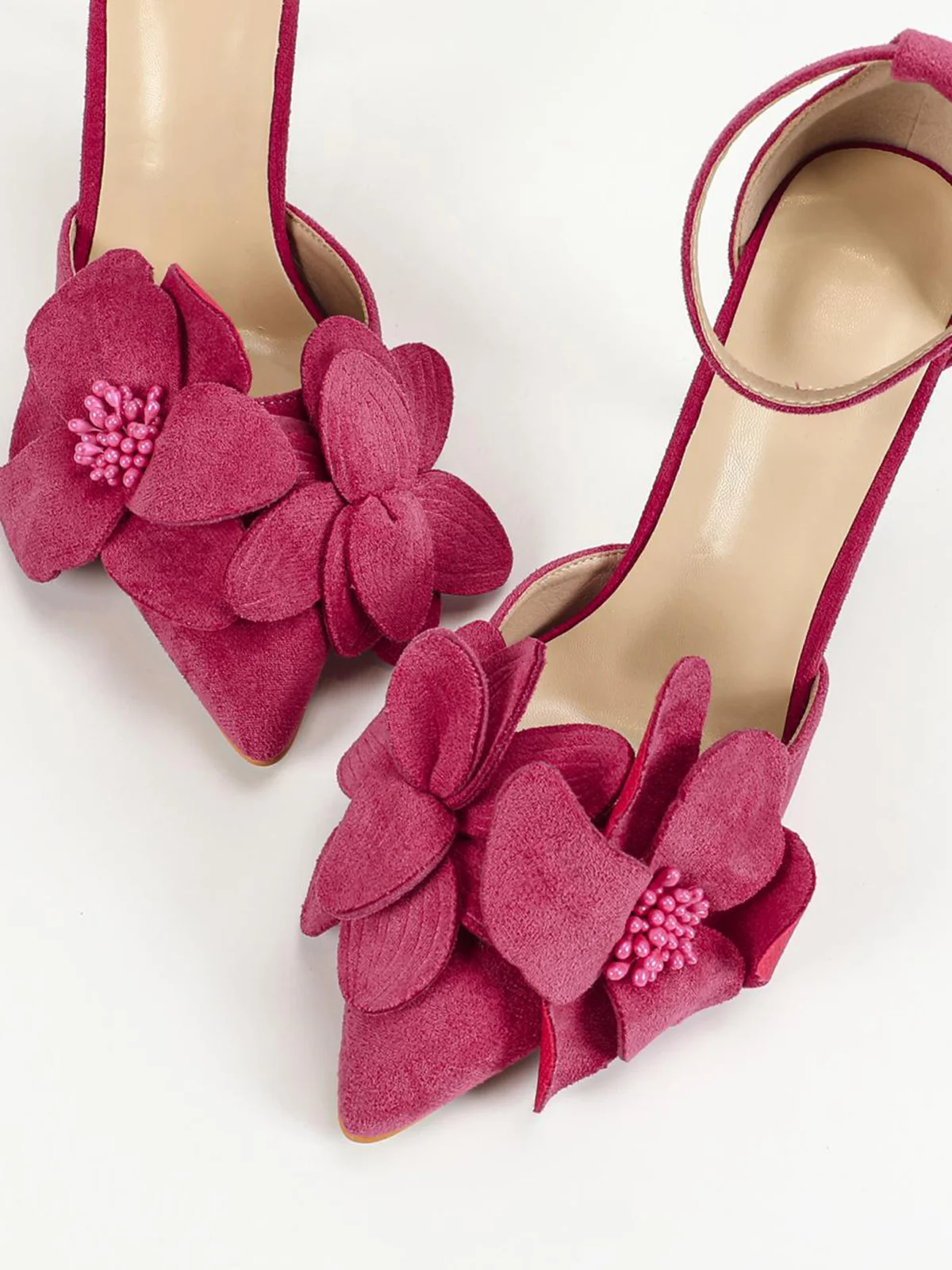 Elegant Rose Red Flower Ankle Strap Stiletto Heel Hollow Pumps