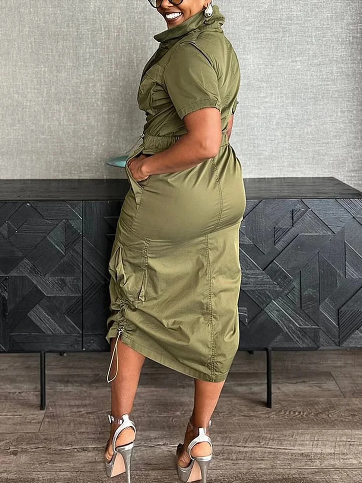 Casual Zipper Drawstring Cargo Dress