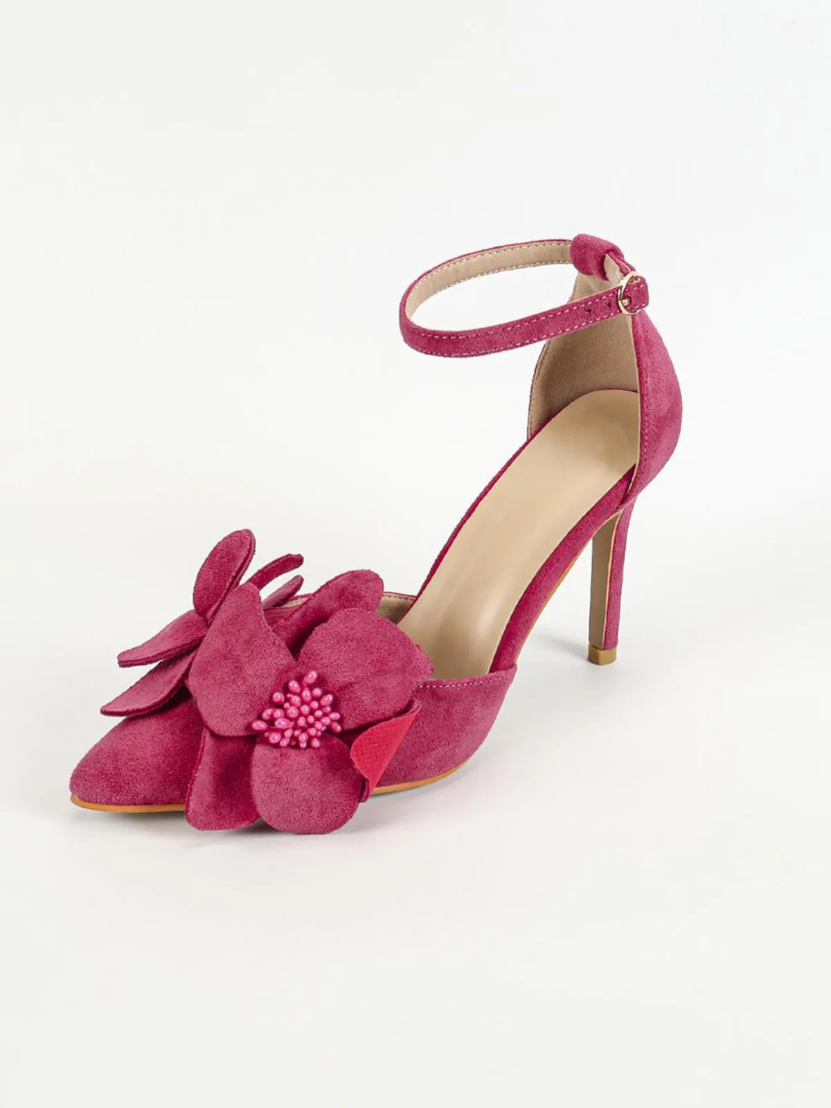 Elegant Rose Red Flower Ankle Strap Stiletto Heel Hollow Pumps