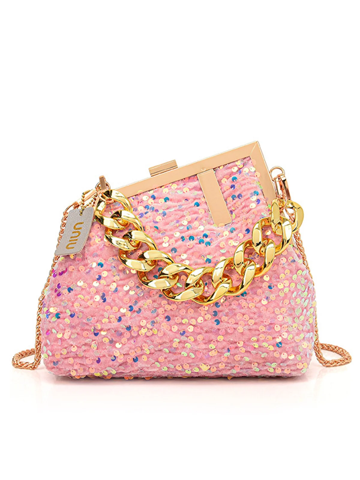 Glamorous Irregular Sequin Clutch Metal Chain Handbag with Crossbody Strap