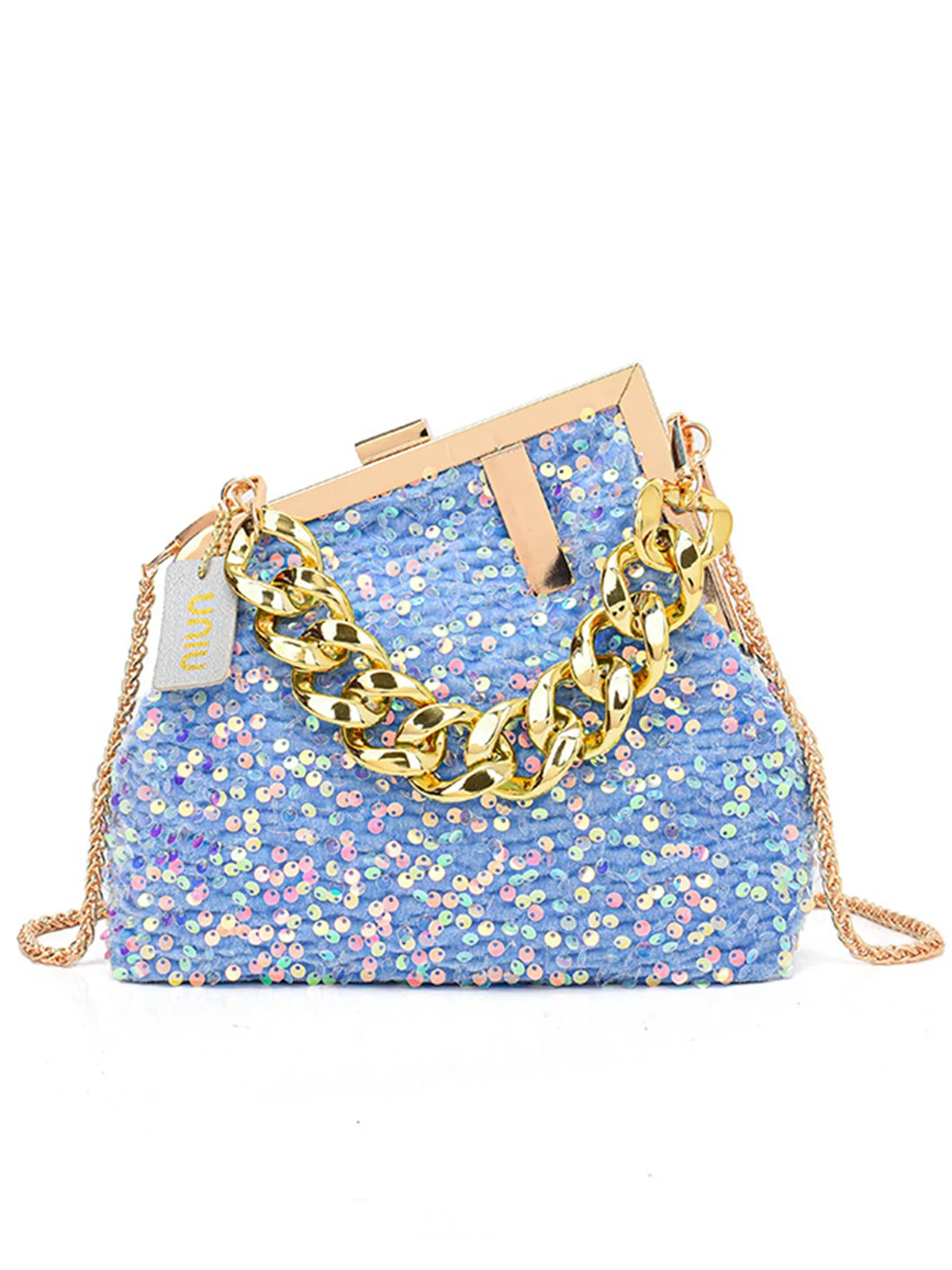 Glamorous Irregular Sequin Clutch Metal Chain Handbag with Crossbody Strap