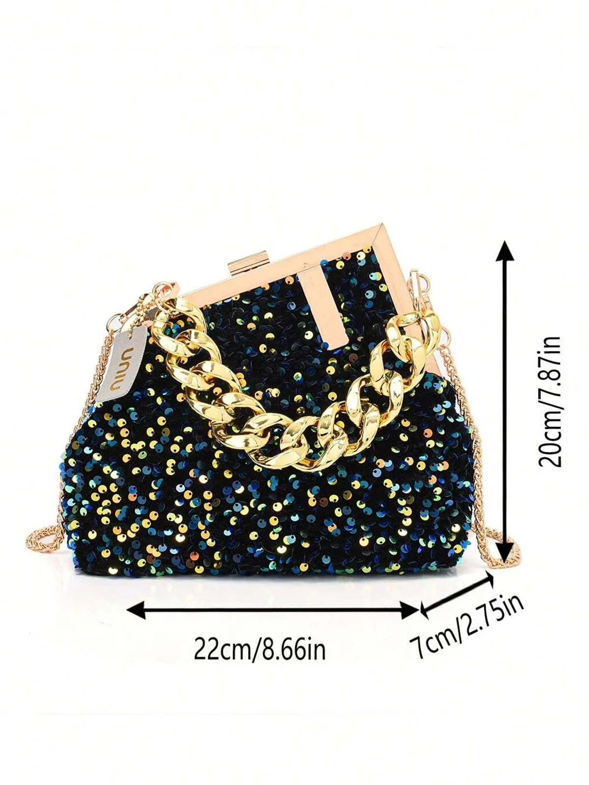 Glamorous Irregular Sequin Clutch Metal Chain Handbag with Crossbody Strap