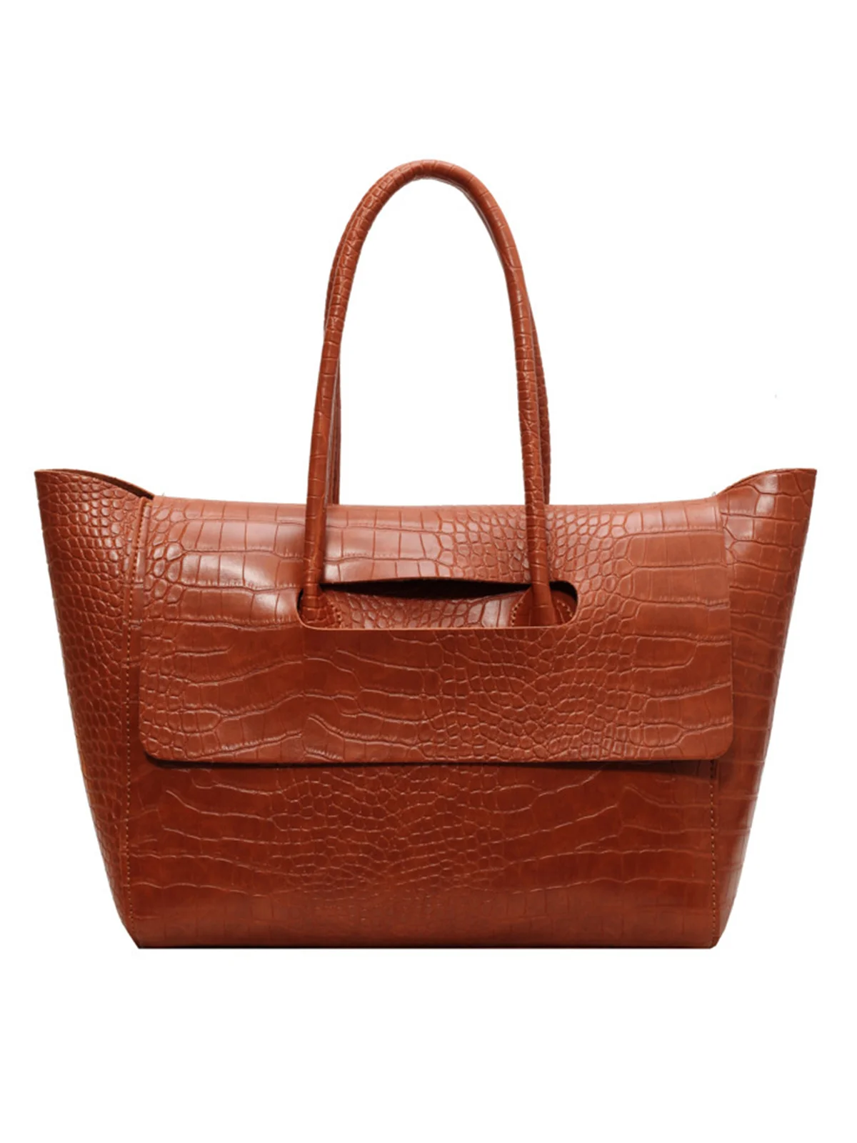 Crocodile Embossed Flip Cover Shoulder Bag Large Capacity Commuting Tote Bag