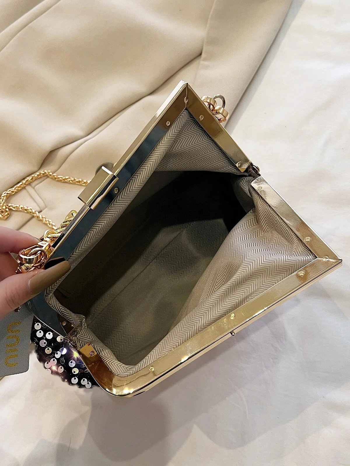 Glamorous Irregular Sequin Clutch Metal Chain Handbag with Crossbody Strap