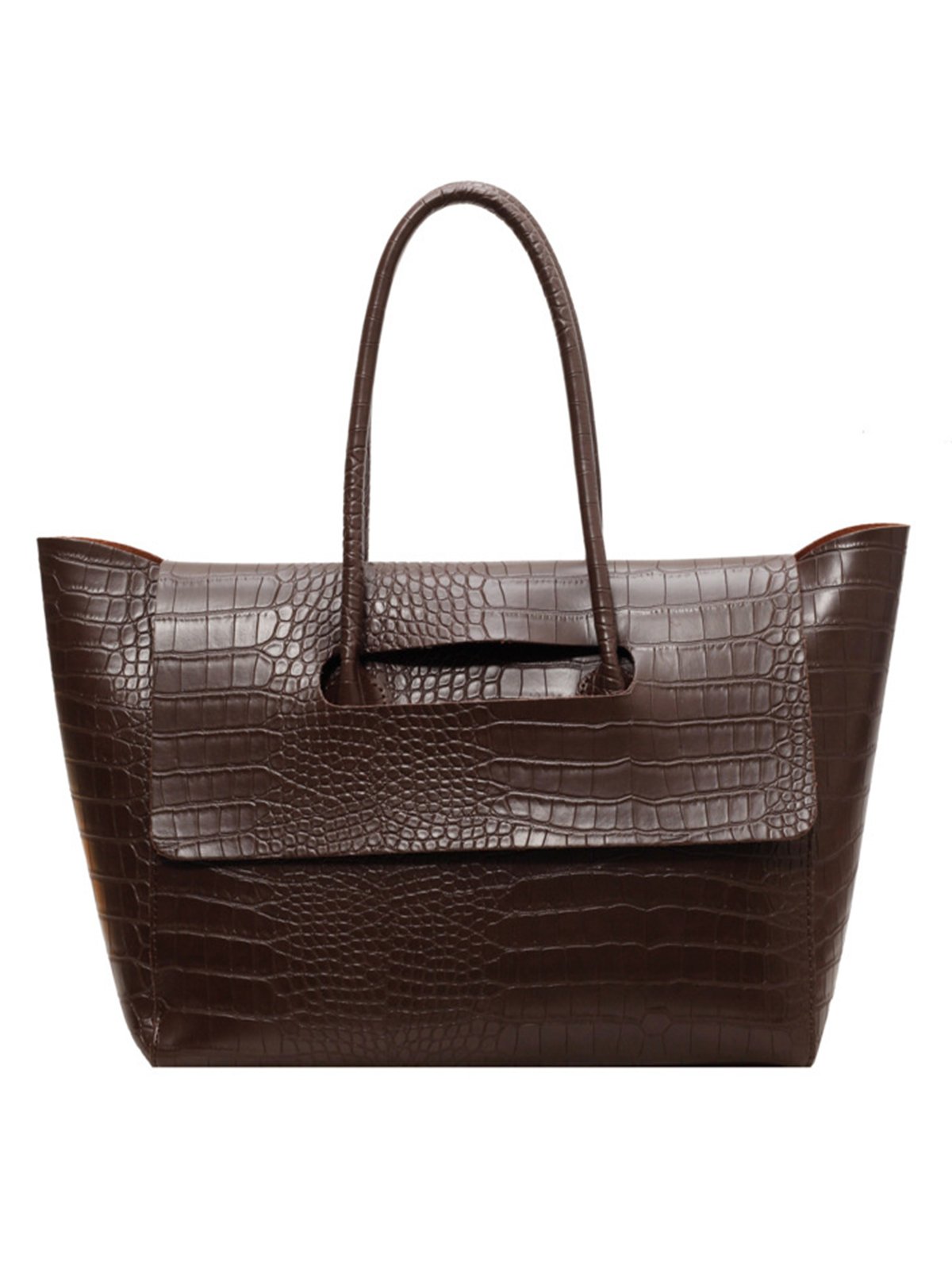 Crocodile Embossed Flip Cover Shoulder Bag Large Capacity Commuting Tote Bag