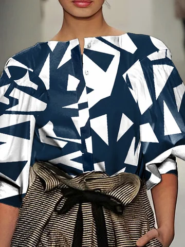 Geometric Balloon Sleeve Loose Urban Others Shirt