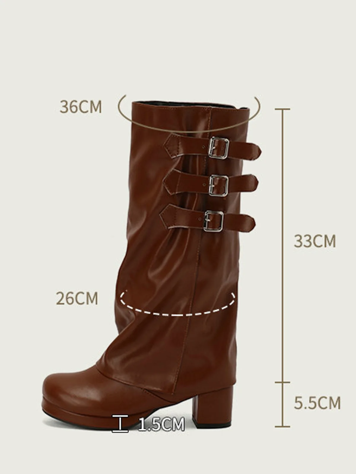 Buckle Fold Block Heel Mid-calf Boots