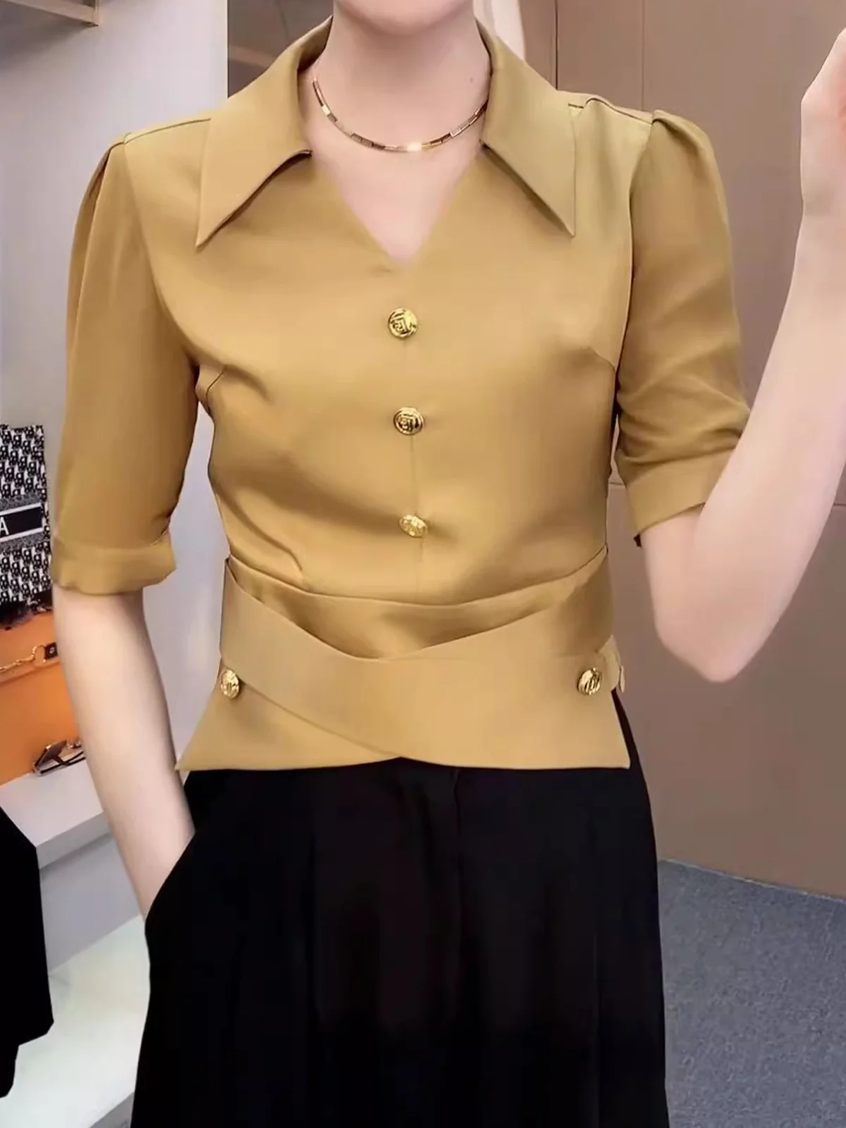 Shirt Collar Elegant Regular Sleeve Blouse