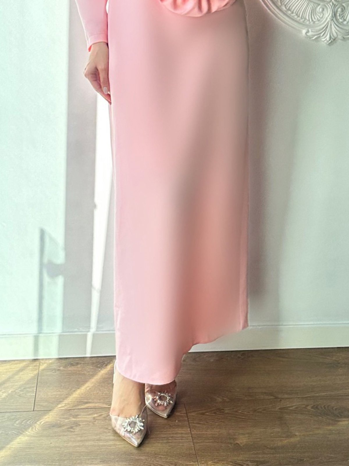 Long Sleeve Regular Fit Elegant Plain Party Maxi Dress With Brooch