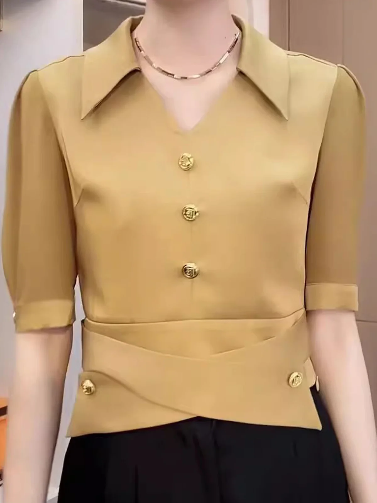 Shirt Collar Elegant Regular Sleeve Blouse