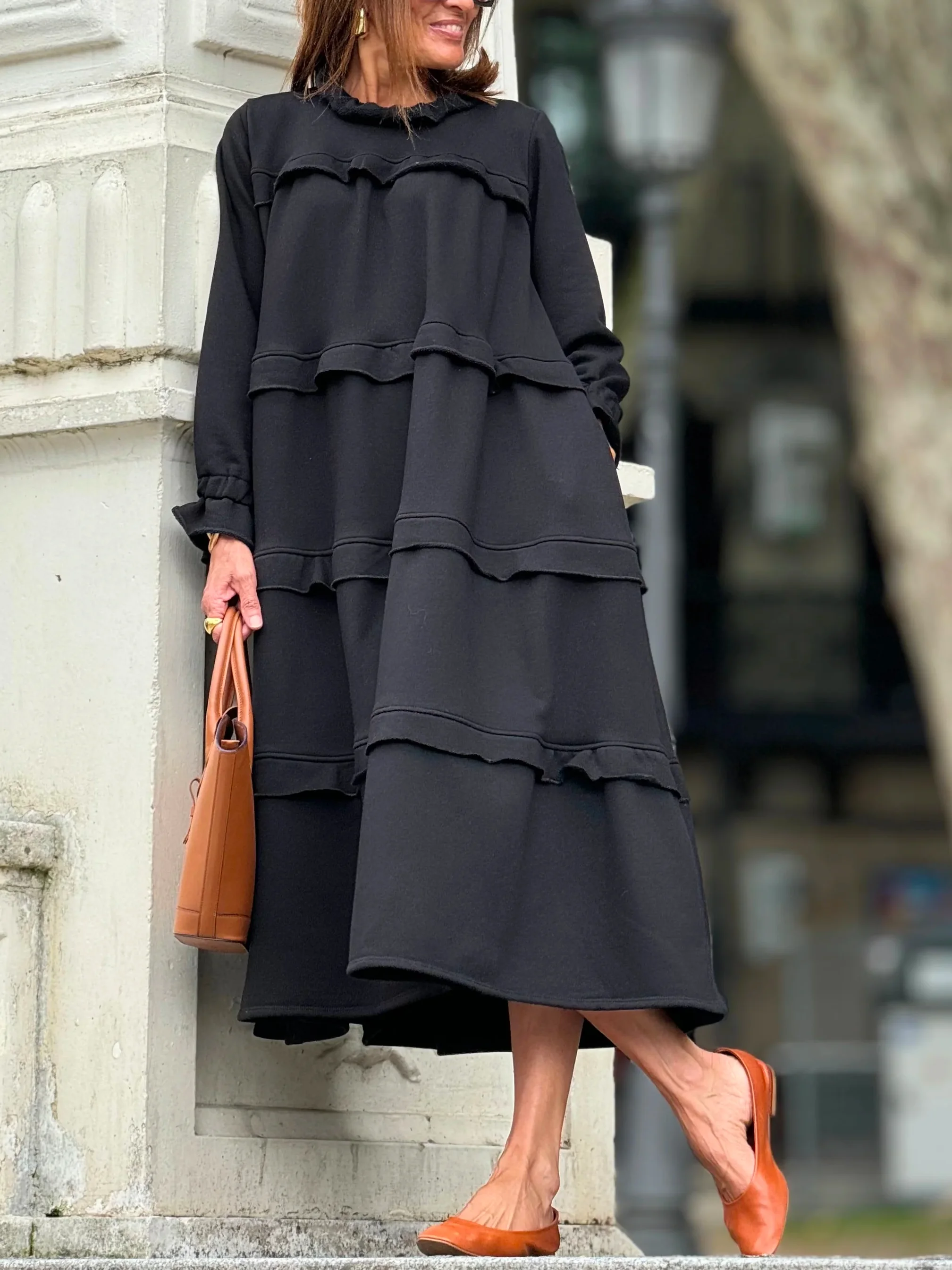 Plain Elastane Crew Neck Elegant Regular Sleeve Dress