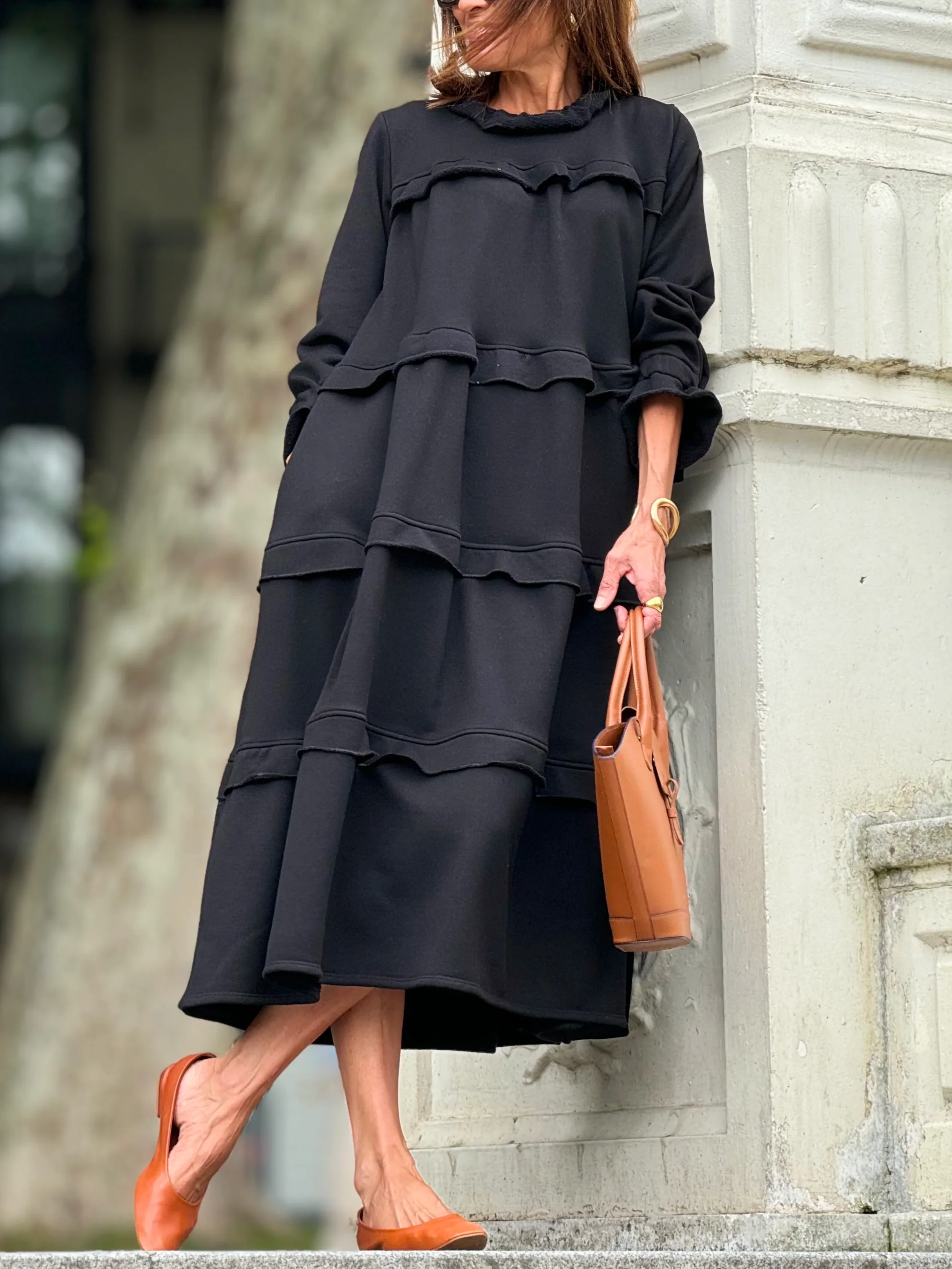 Plain Elastane Crew Neck Elegant Regular Sleeve Dress