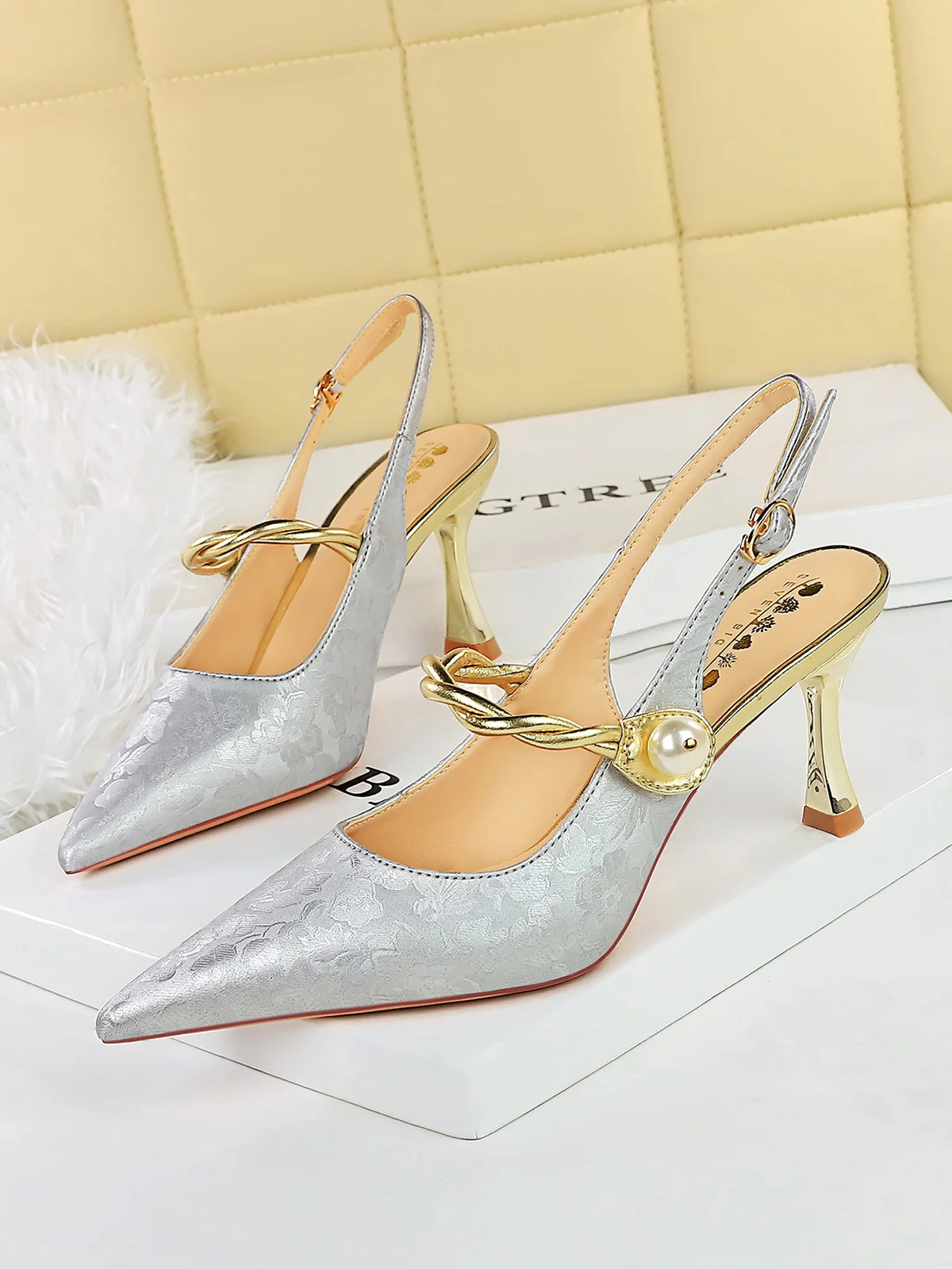 Elegant Faux Pearl Floral Satin Mary Jane Pumps