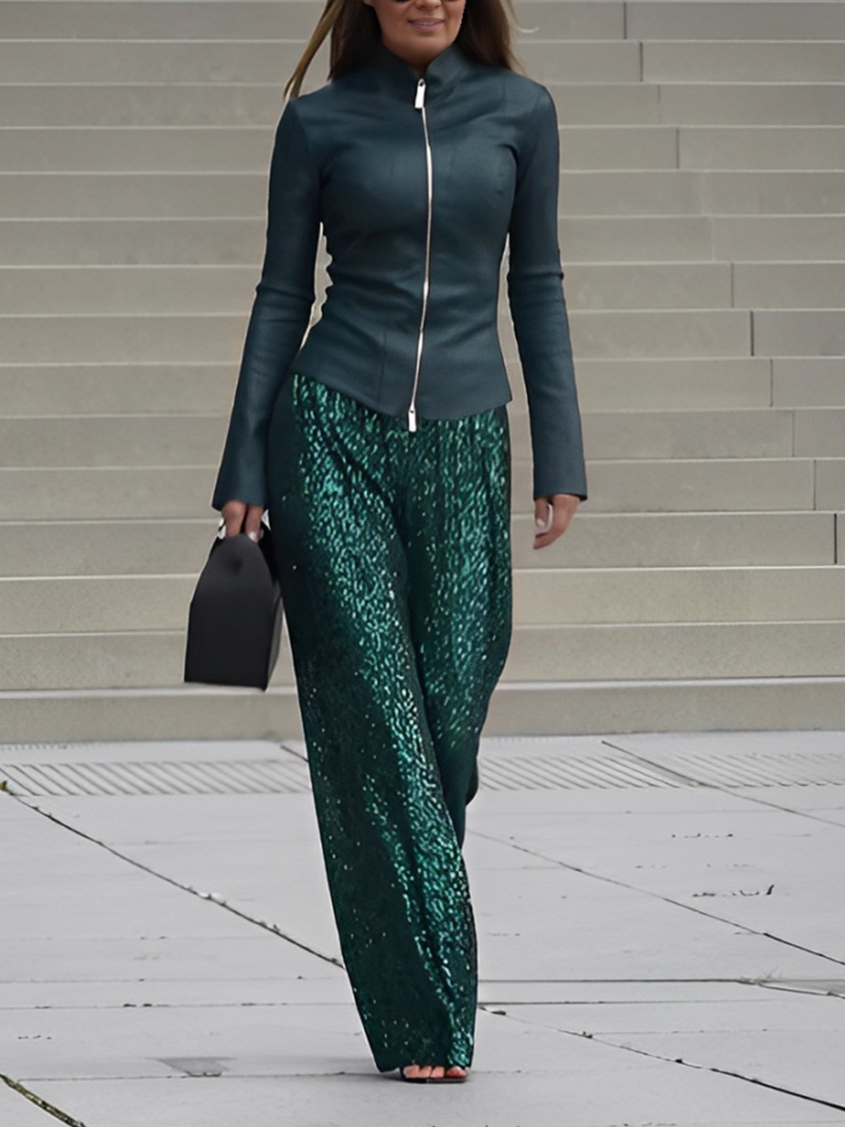 Plain Glitter Urban Fashion Pants