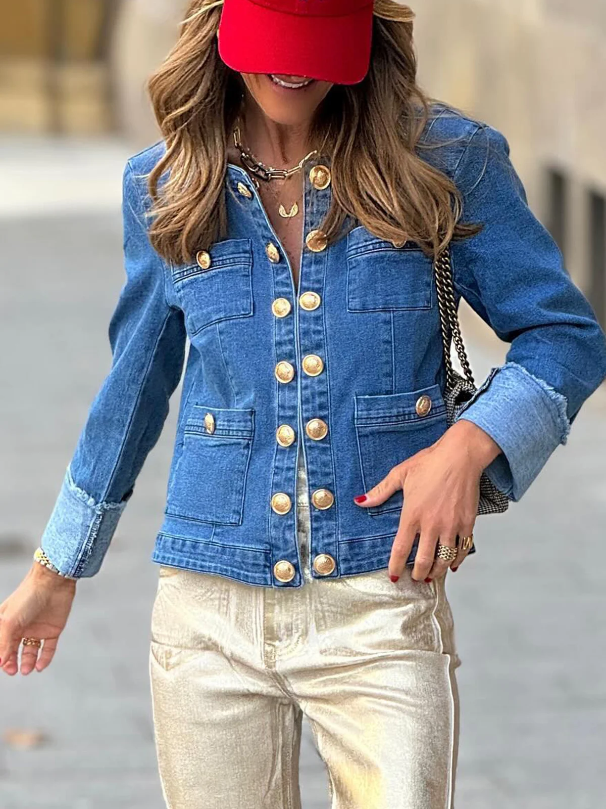 Casual Pockets Buttoned Denim Coat