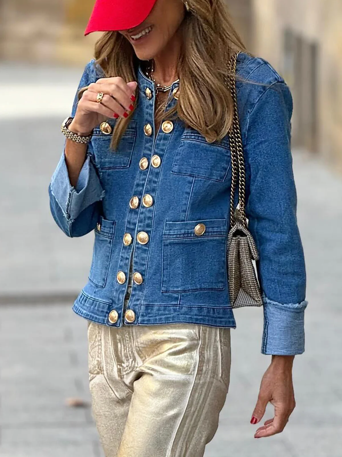 Casual Pockets Buttoned Denim Coat