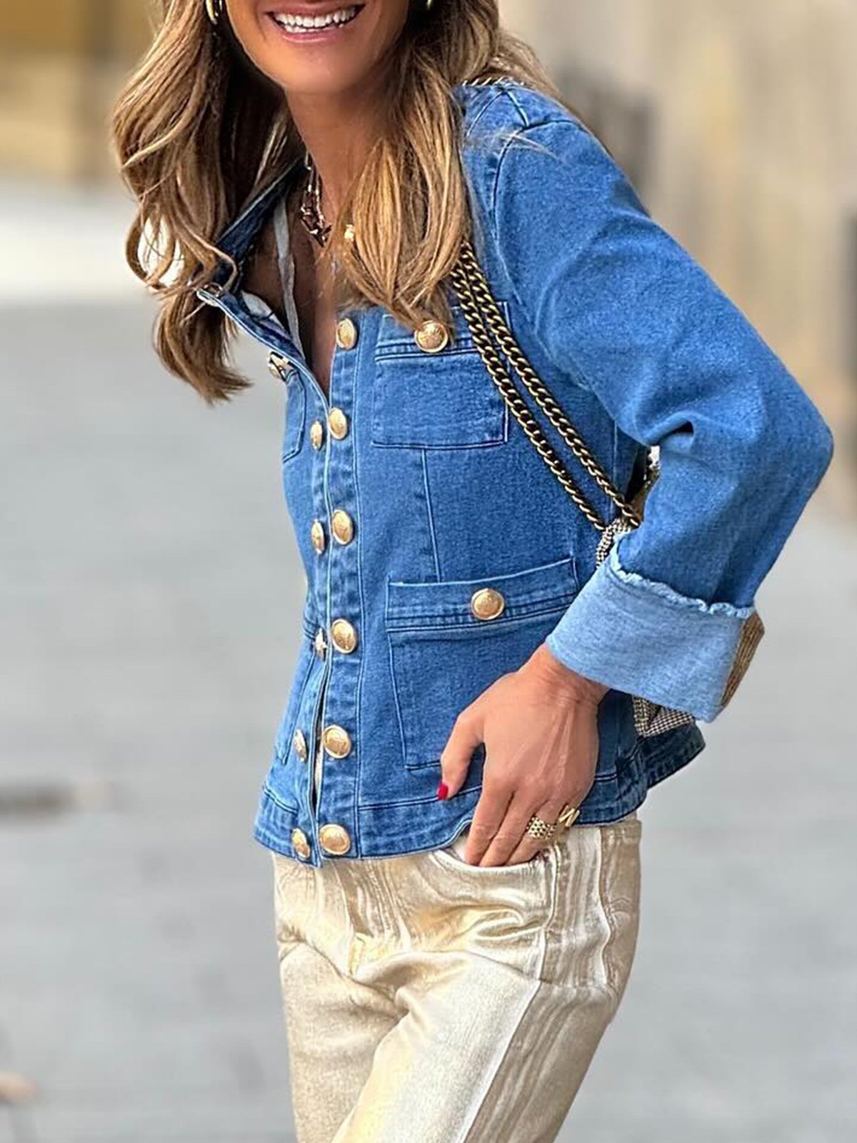 Casual Pockets Buttoned Denim Coat