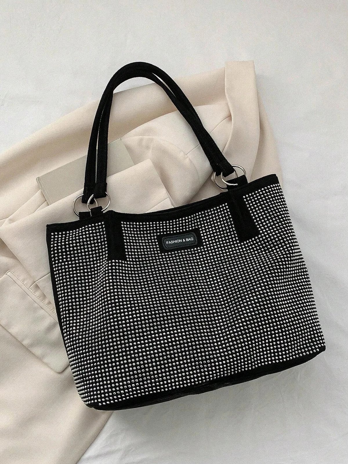 Glamorous Large Capacity Rhinestone Decor Shoulder Tote Bag