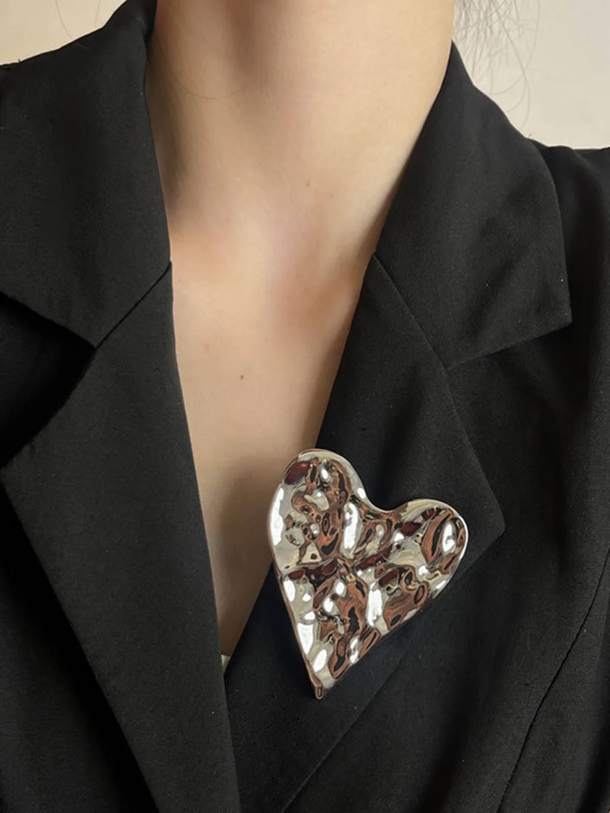 Irregular Pleated Metal Heart Brooch