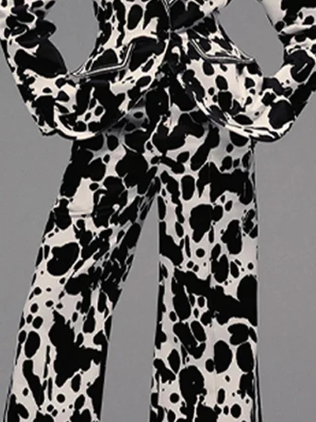 Cow Pattern Urban Pocket  Wide Leg Pants