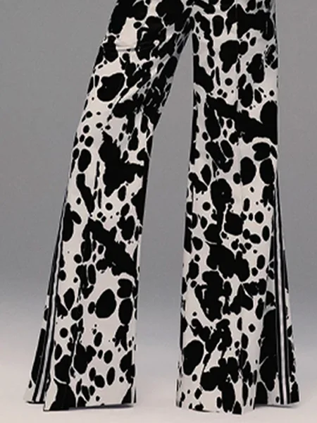 Cow Pattern Urban Pocket  Wide Leg Pants