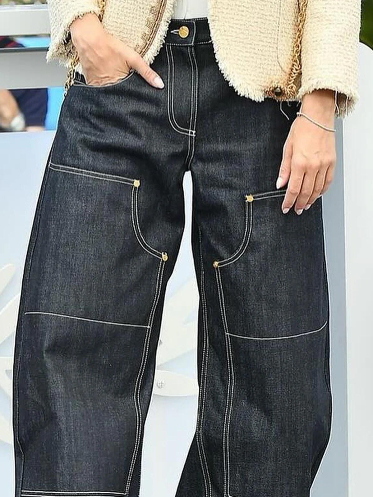 Plain Urban Loose Pocket Stitching Jeans Denim Straight pants