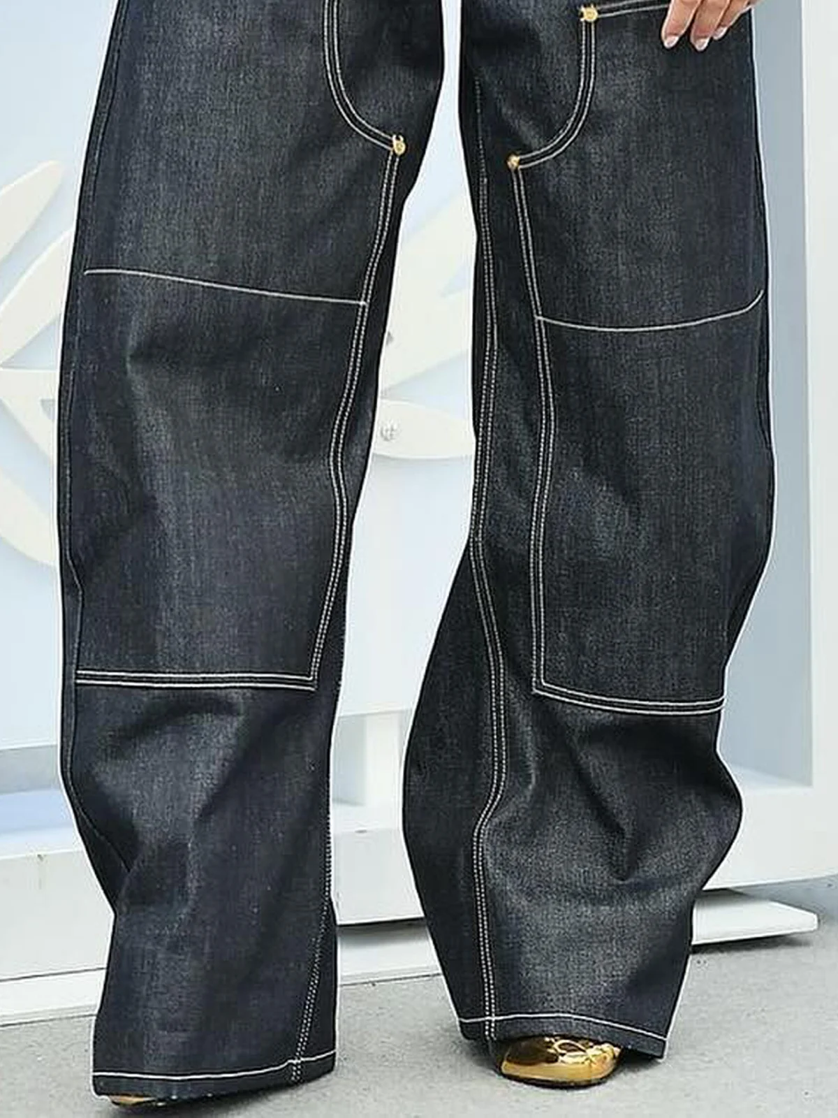 Plain Urban Loose Pocket Stitching Jeans Denim Straight pants