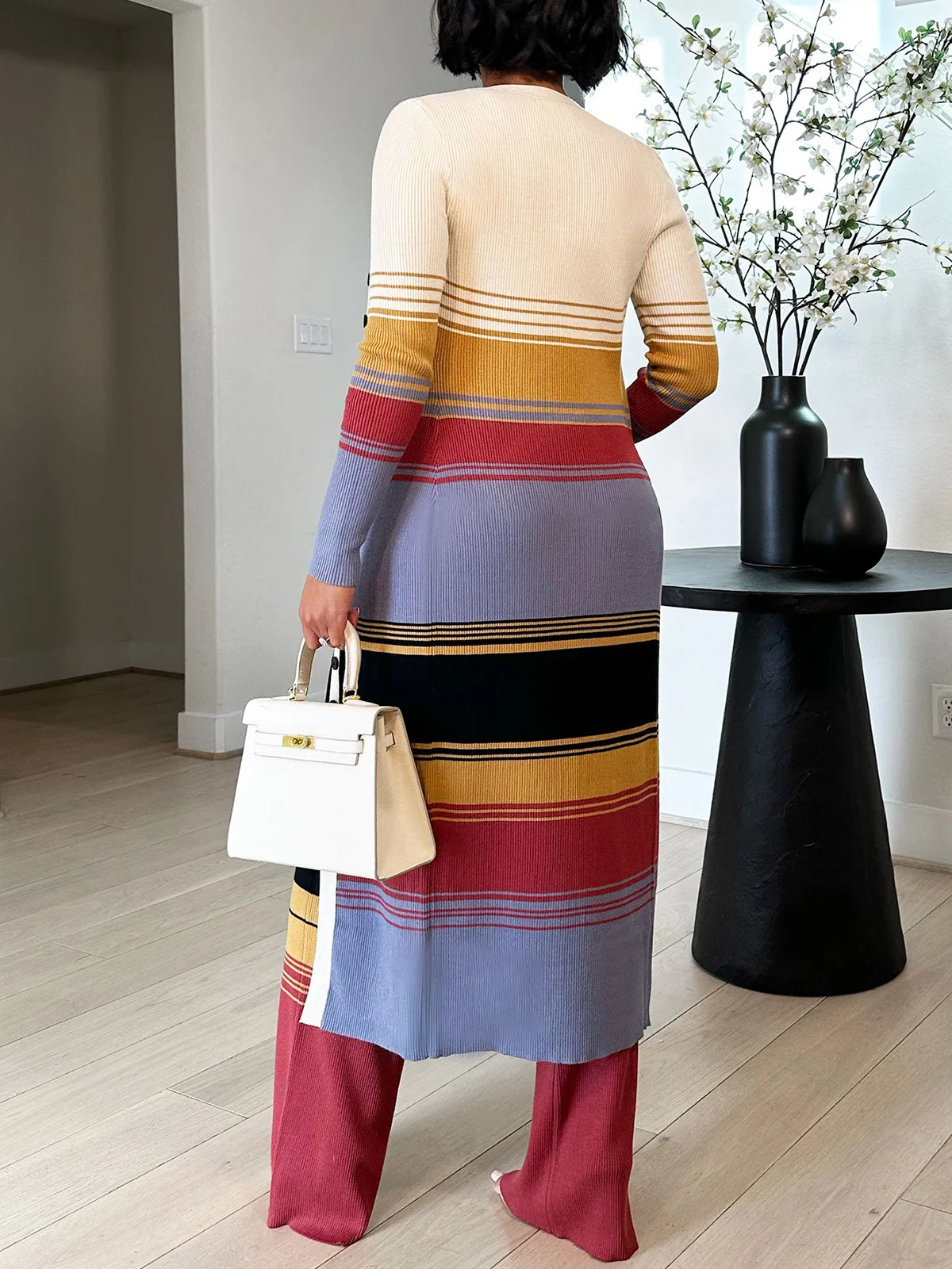 Urban High Waist Striped Color Block Pants