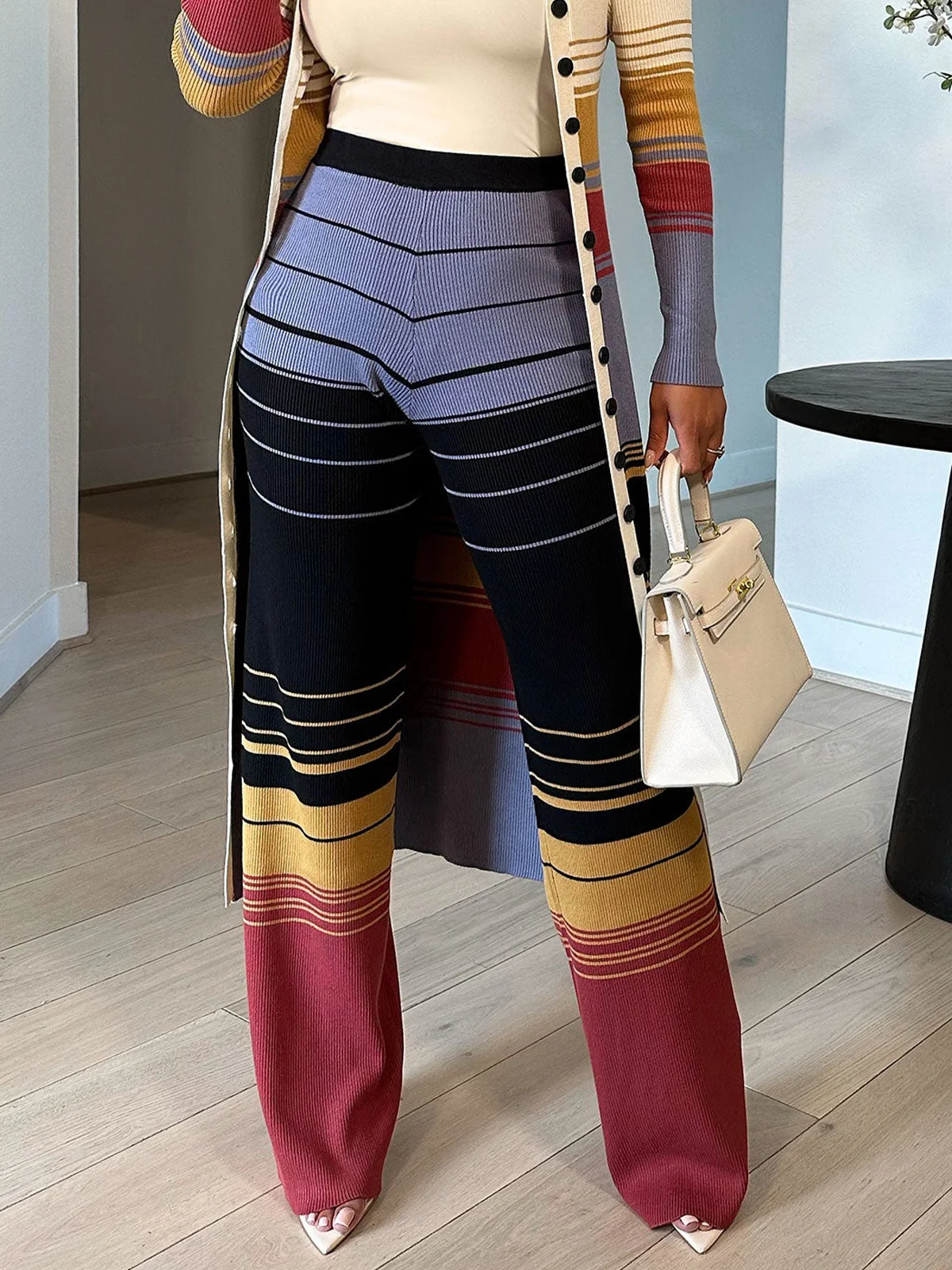 Urban High Waist Striped Color Block Pants