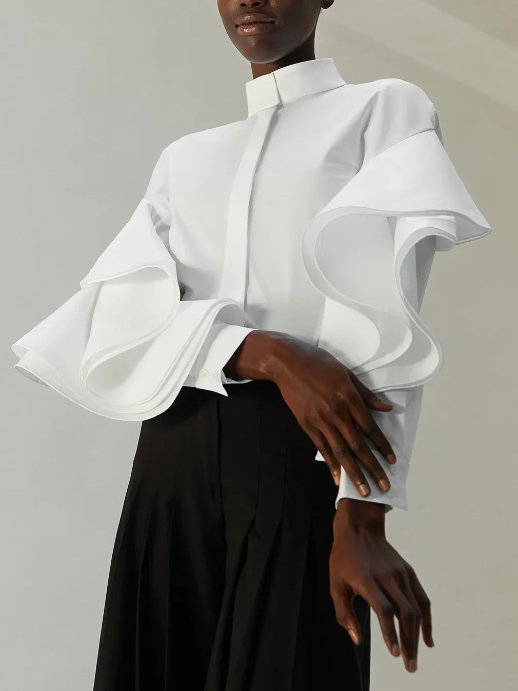 Ruffle Sleeve Elegant Mock Neck Shirt