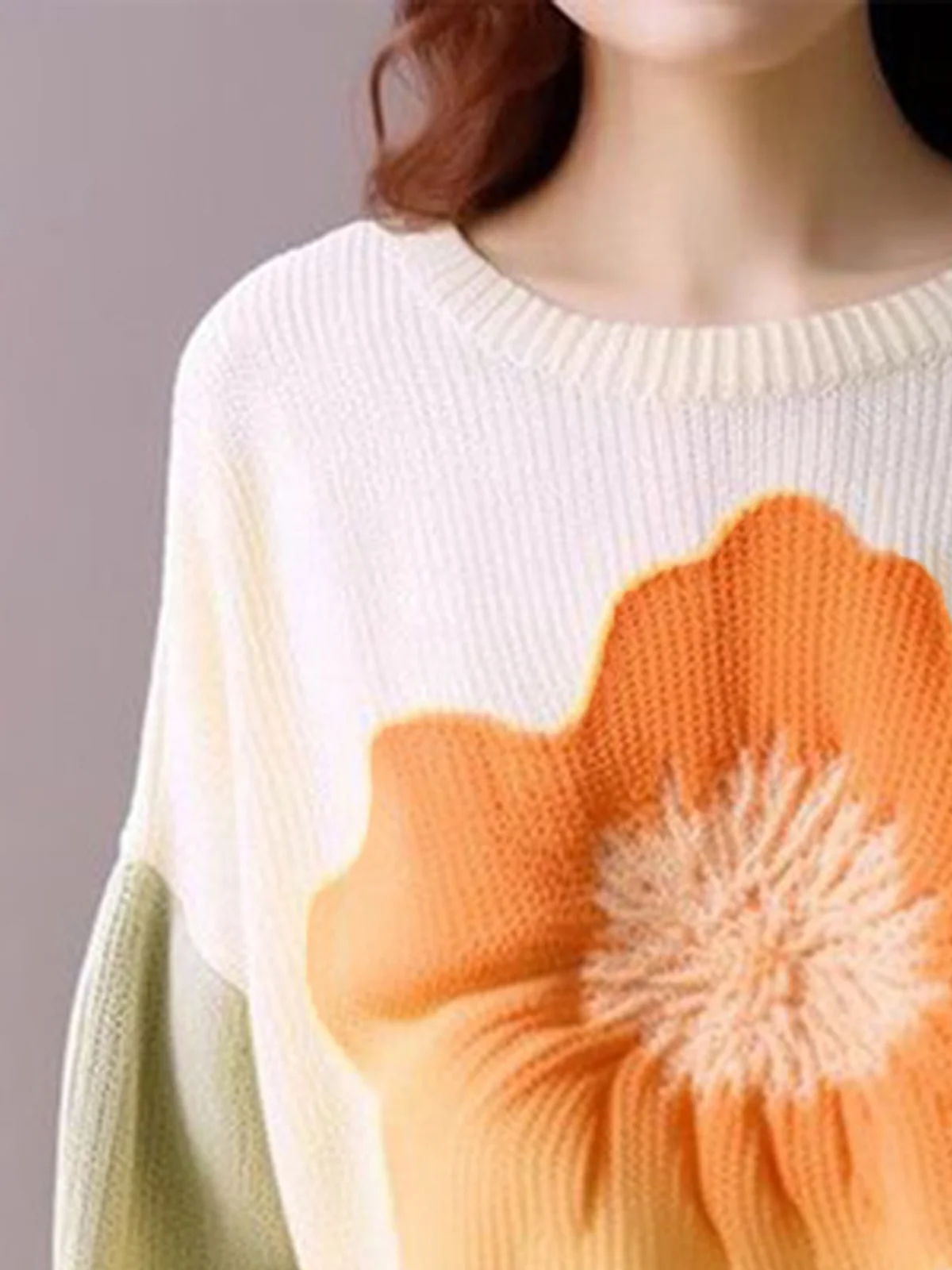 Floral Crew Neck Loosen Long Sleeves Casual Sweater