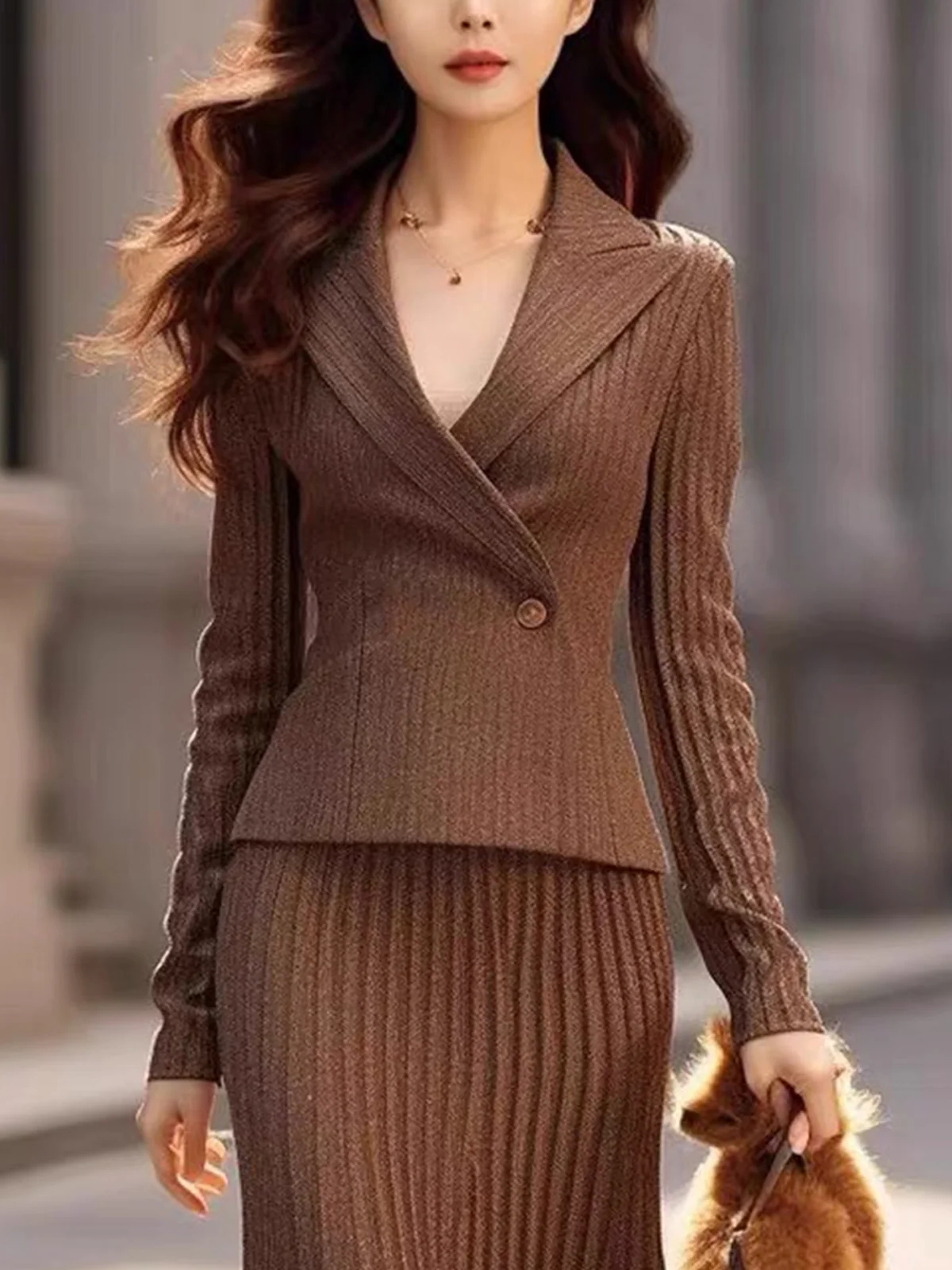 Elegant Long Sleeve Lapel Collar Cardigan