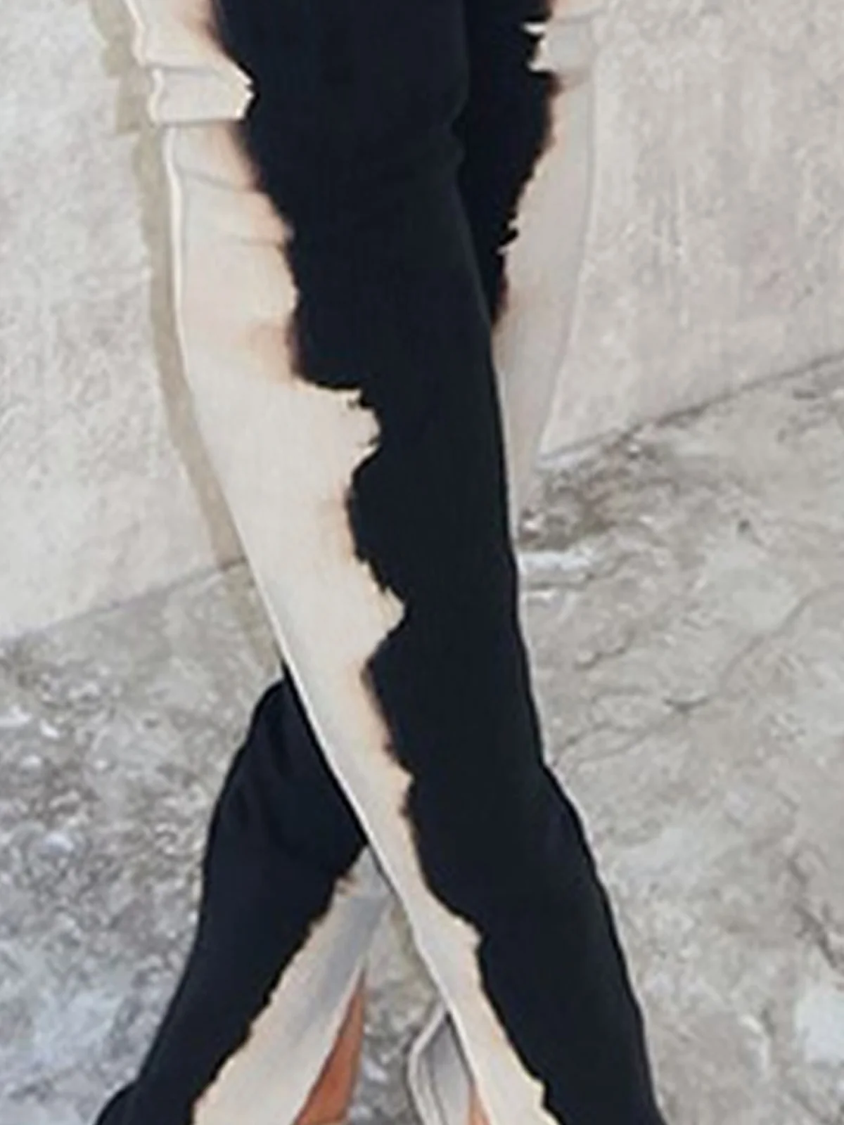 Casual Tight Side-Slit Color Block Pants