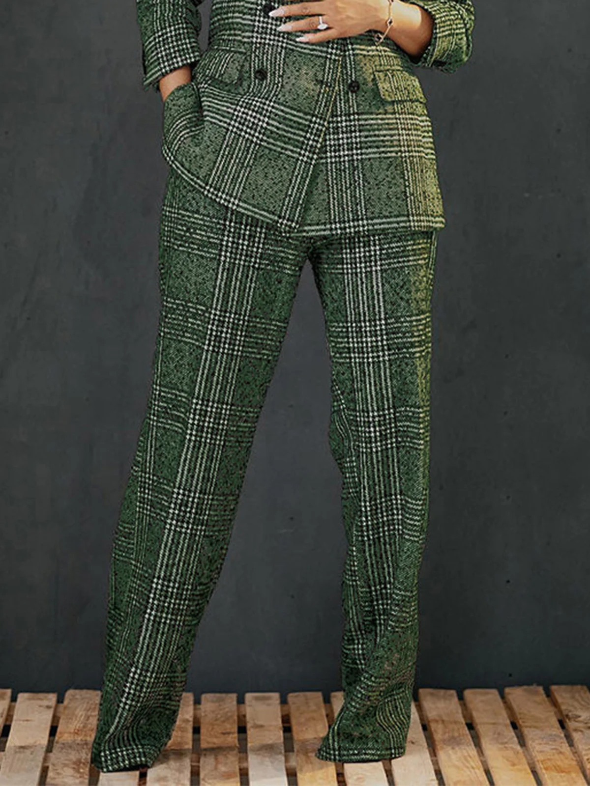 Urban Pocket Plaid Straight Long Pants