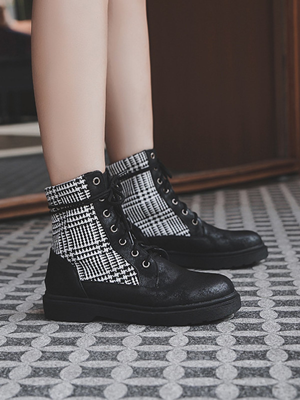 Color Block Pu Vintage Boots