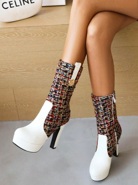 Autumn Geometric Elegant Fabric Fashion Boots