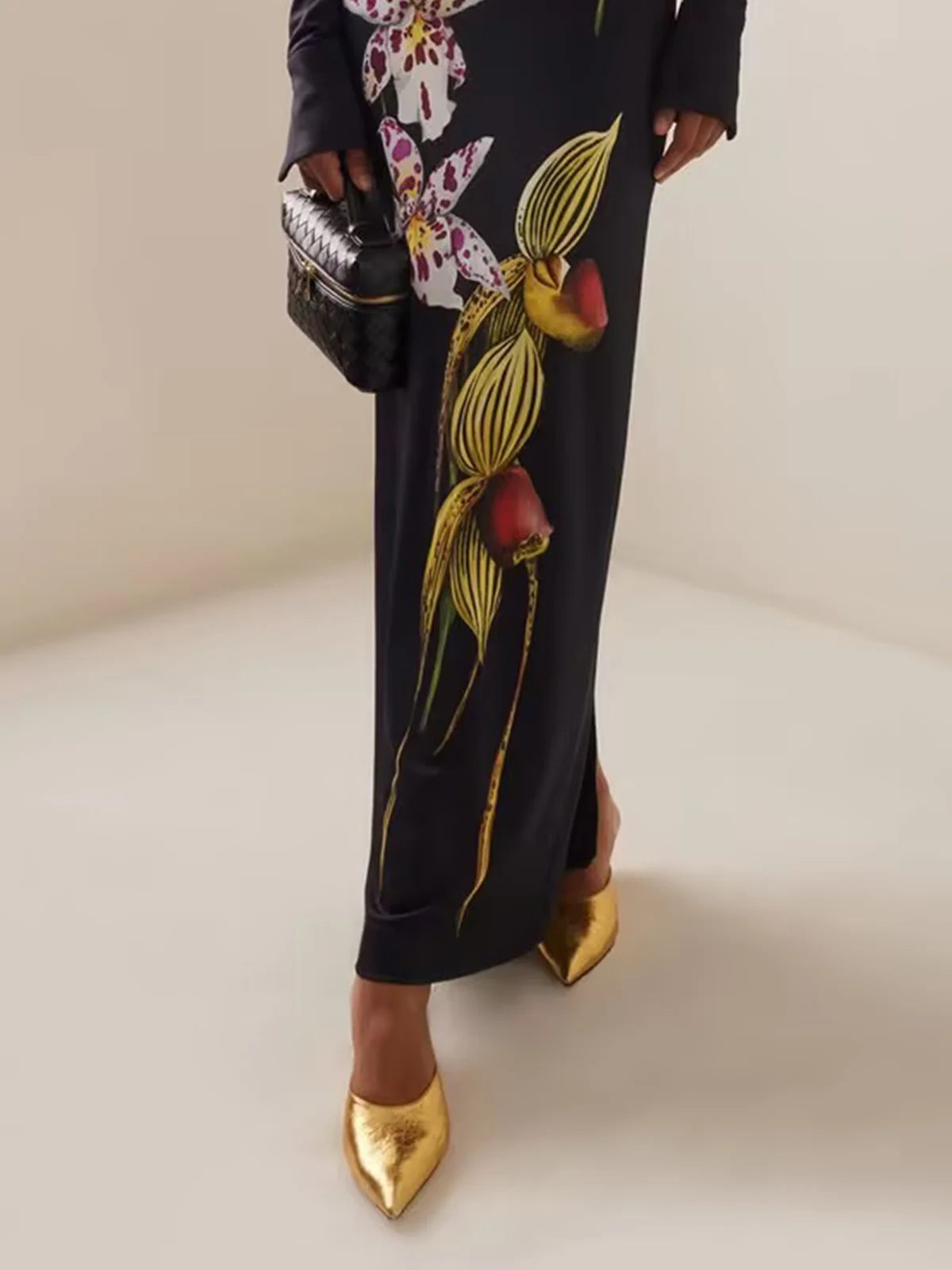 Regular Sleeve Crew Neck Elegant Floral Maxi Dress