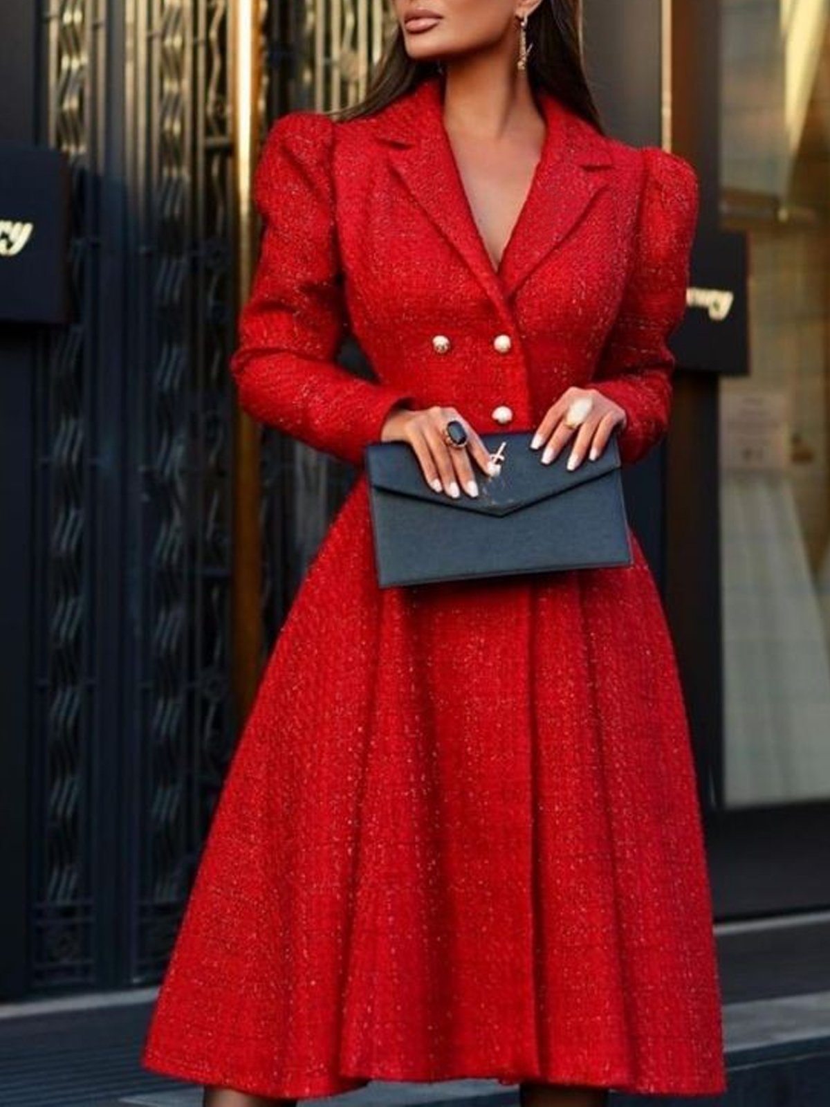 Elegant Lapel Collar Blazer Midi Dress