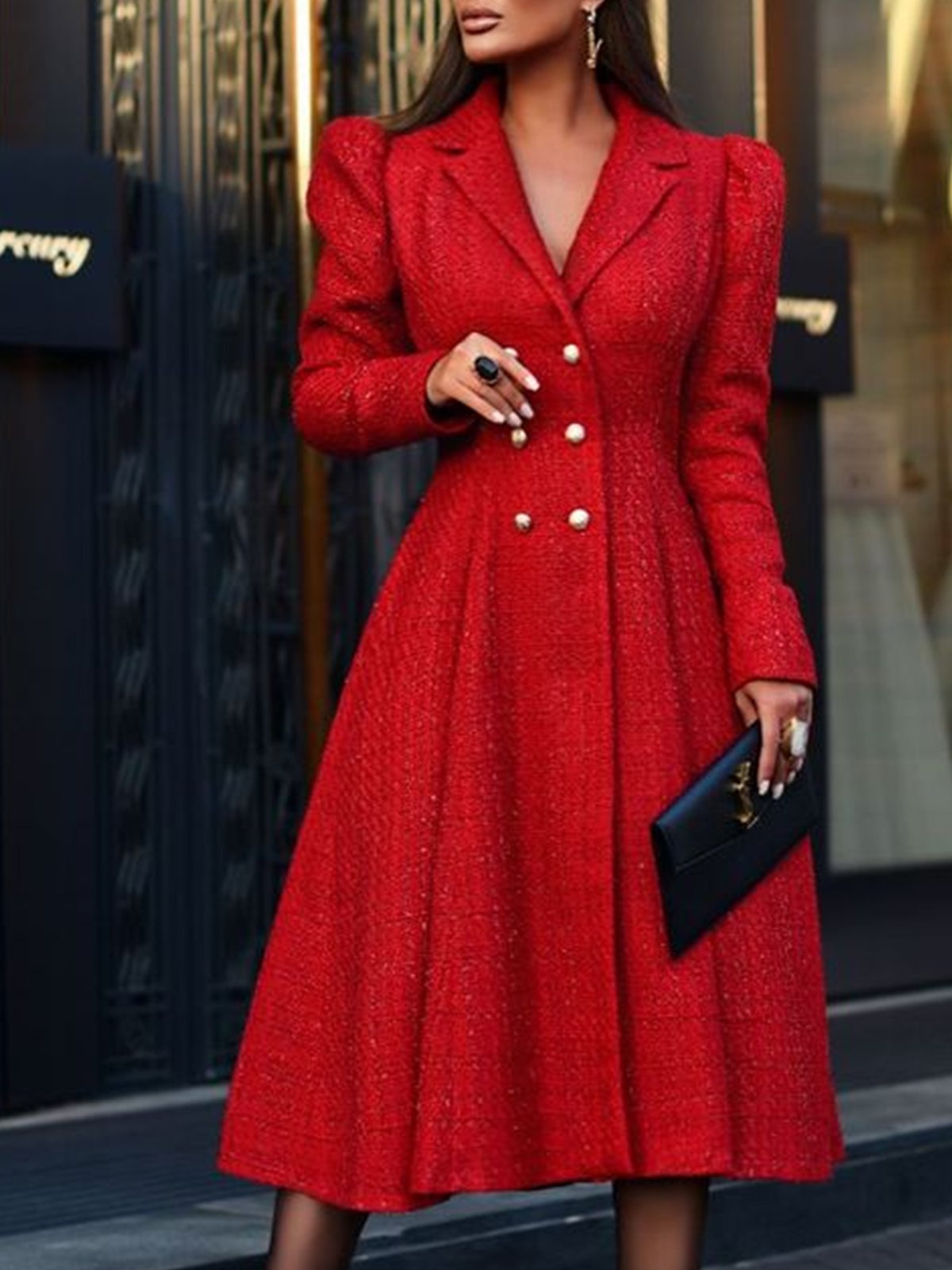 Elegant Lapel Collar Blazer Midi Dress